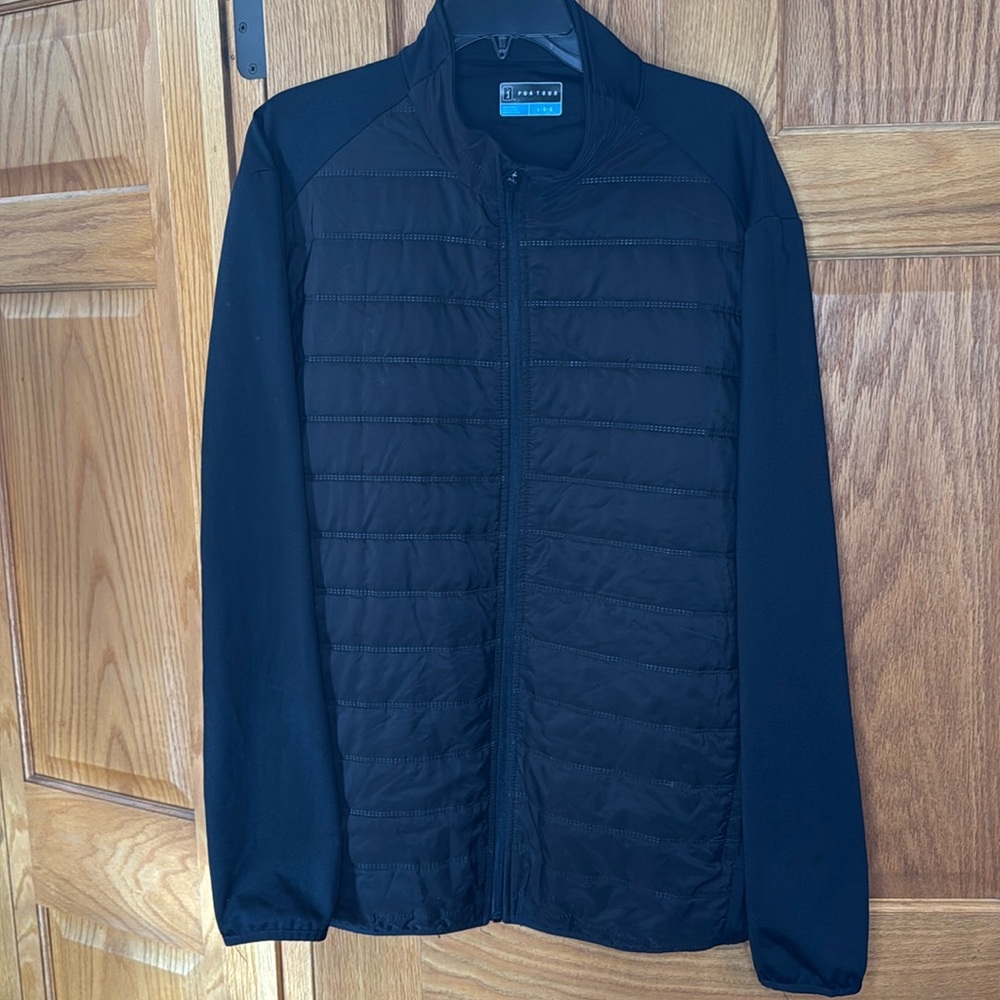 PGA Tour Men's Sz Large Black Quilted Zip Up Windbreaker.